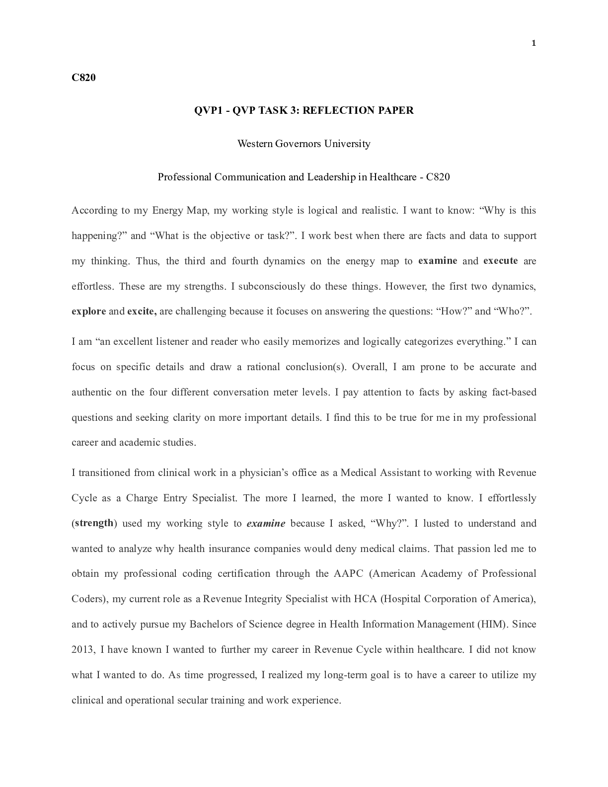 Preview of QVP1_Task_3.docx  C820  QVP1 - QVP TASK 3: REFLECTION PAPER  Western Governors University